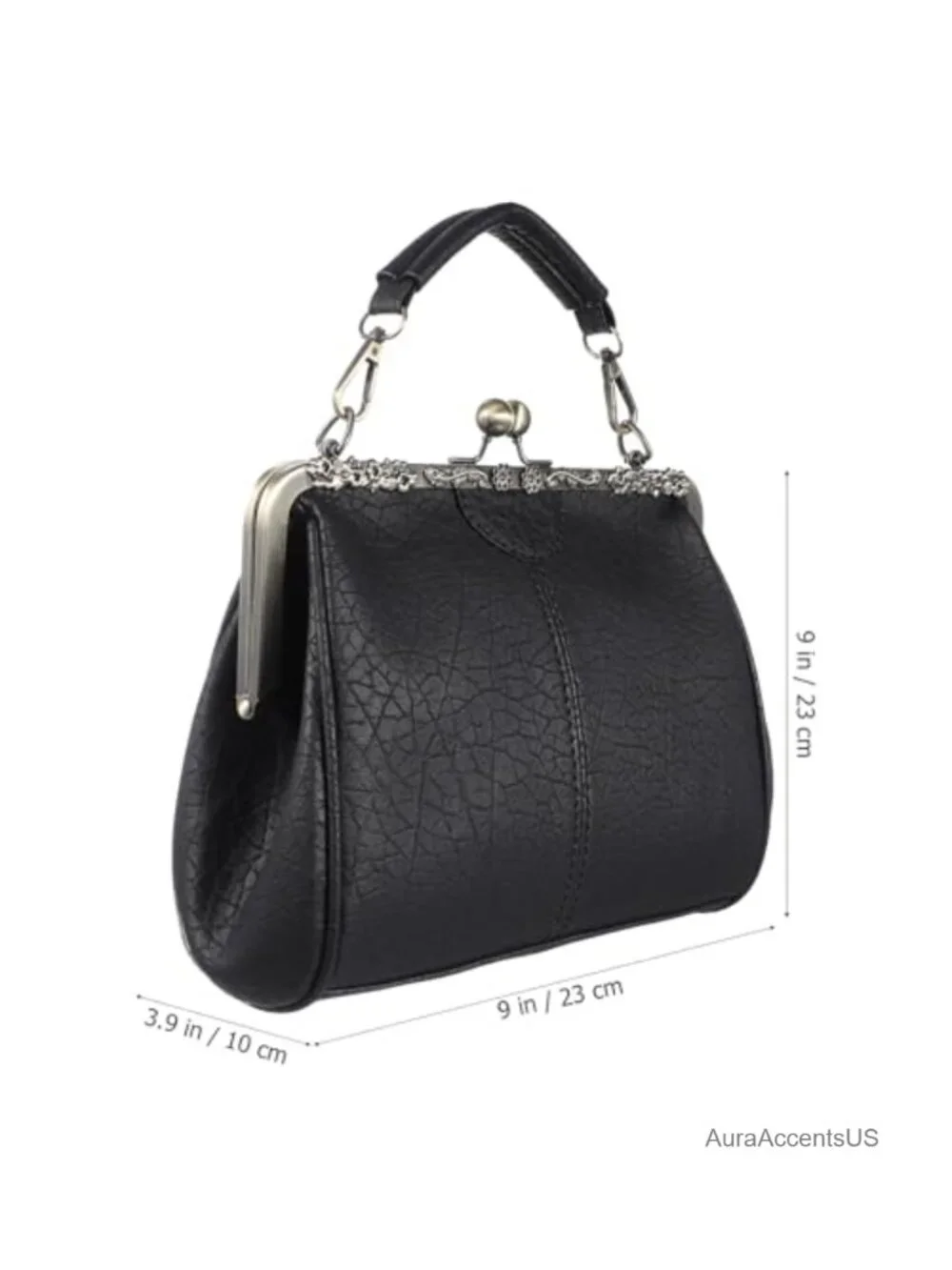 Vintage Kiss Lock Clutch Faux Leather Shoulder Bag Evening Purse